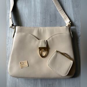 Vintage Gucci Ivory Leather Shoulder Bag with Change Purse